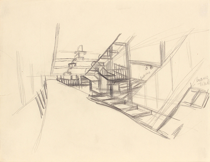 -Untitled (Beams and Escalators)-Graphite on Paper-8.375 x 10.875