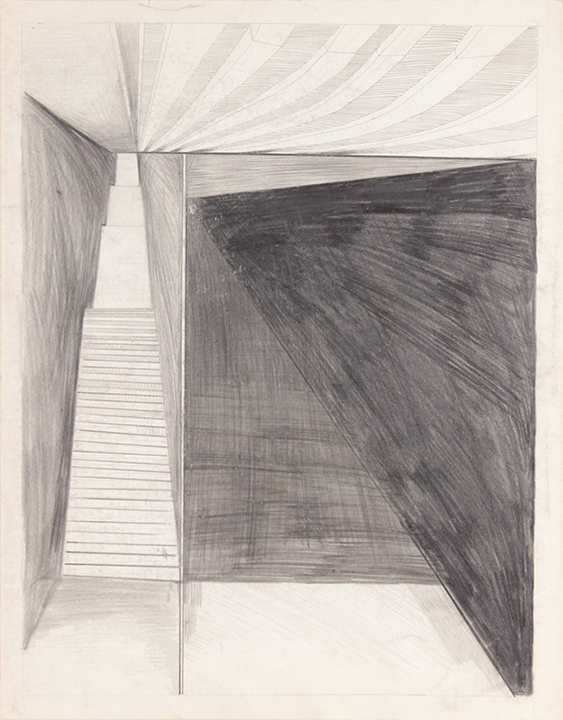 -Escalator Up and Tunnel-Graphite on Paper-14 x 11.875