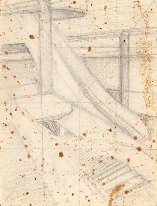 -Untitled (Escalators 34th Street)-Graphite on Paper-6.50 x 5