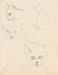 1957-Image 14 (4 Cats)-Graphite on Paper-11 x 8.5