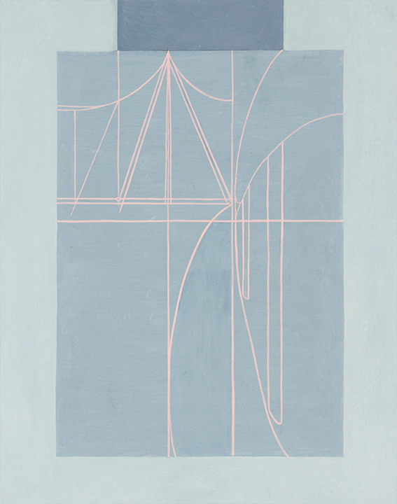 -Image 31 (Suspension Bridge Pink on Blue)-Casein on Mat Board-20 x 15
