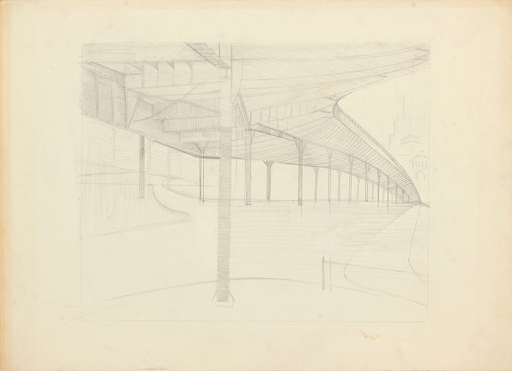 -Untitled (Elevated Road)-Graphite on Paper-10.75 x 14.875