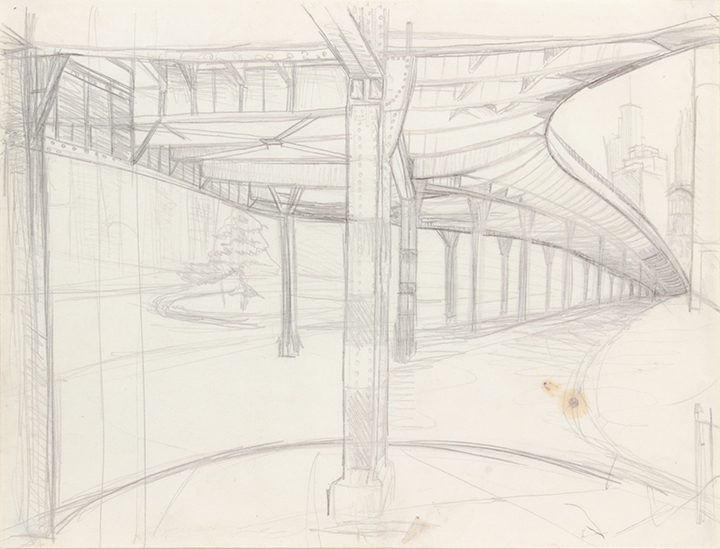 -Untitled (Elevated Road)-Graphite on Paper-8.125 x 10.625