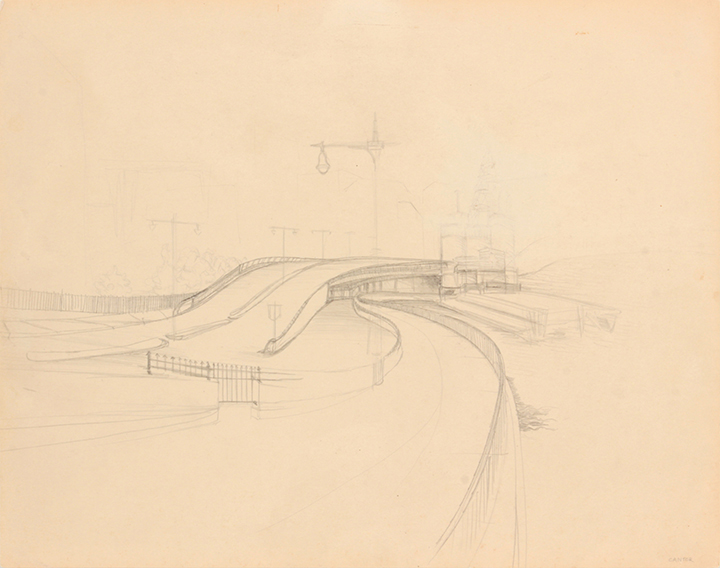 -Untitled (Overpass)-Graphite on Paper-10.875 x 13.75