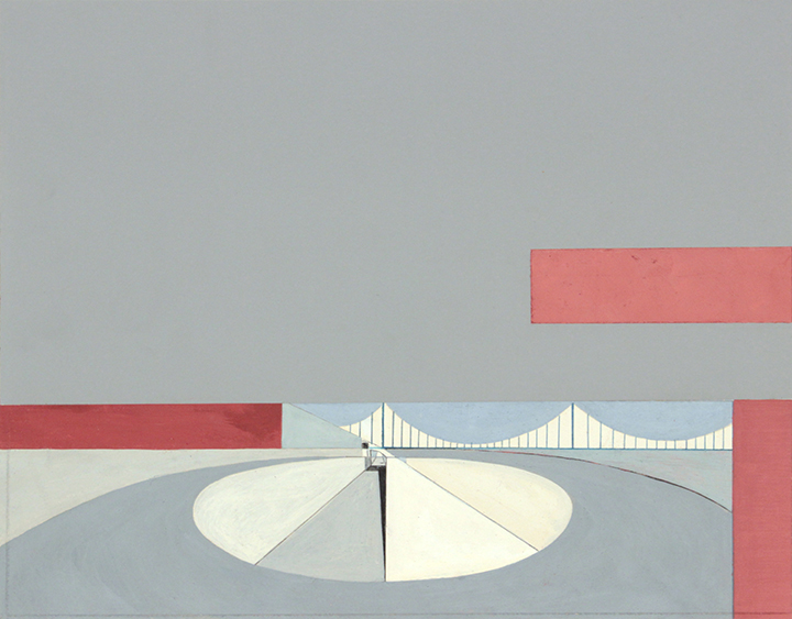 1952 - Bridge Circle and Rectangles - Casein on Cardboard - 18.875 x16
