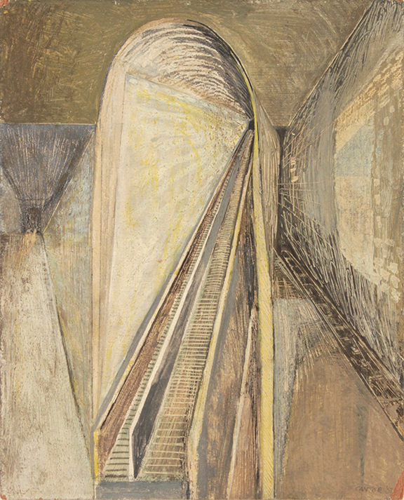 -Untitled (Underground Tunnels and Escalator)-Casein on Board-10” x 8”